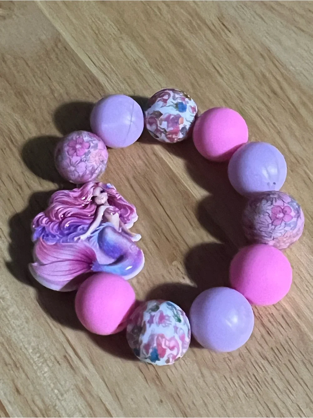 Pink & Lavender Mermaid Bead Stretch Bracelet for kids or adult B203